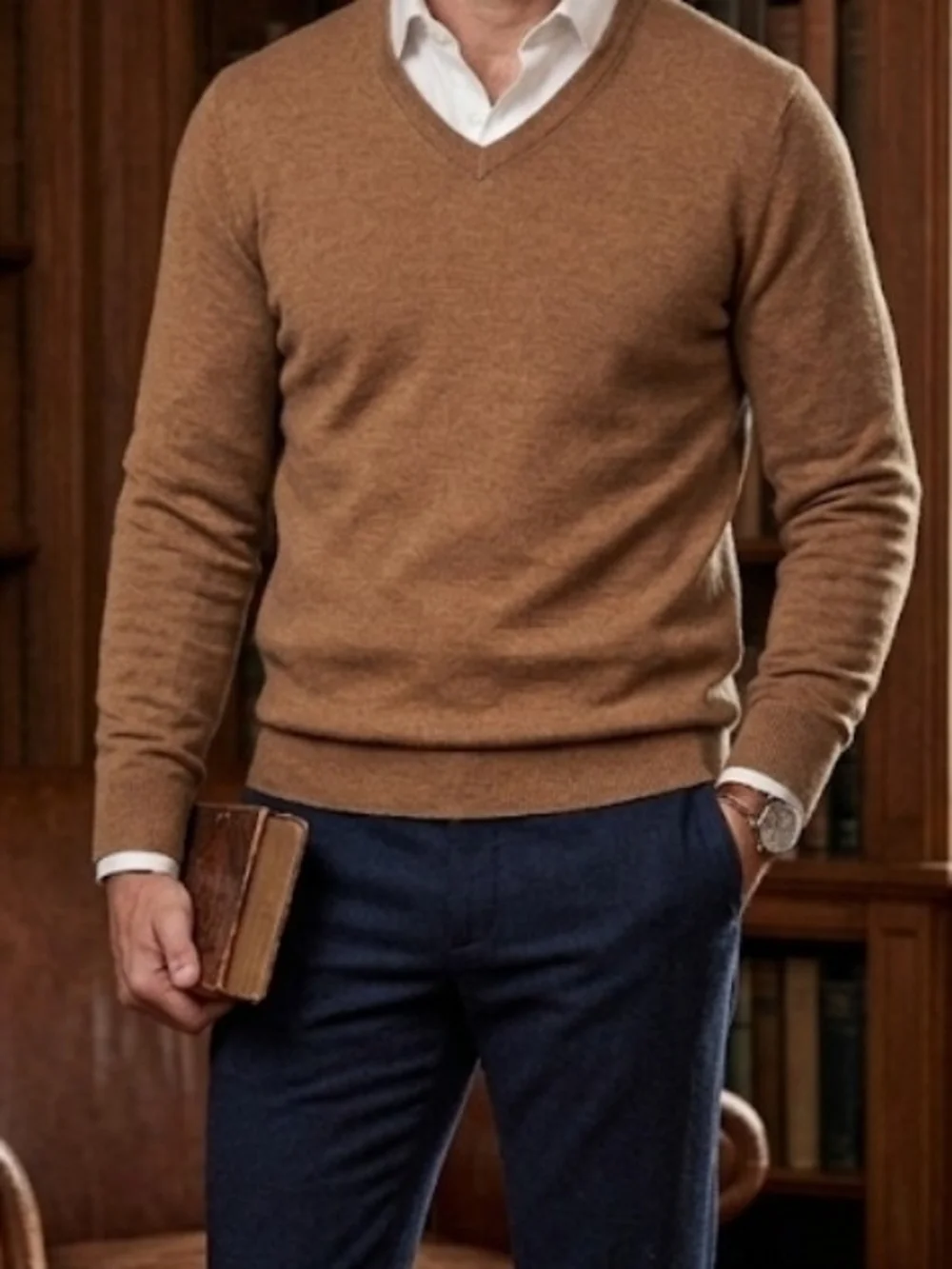 Banana Republic 100% Merino Wool V-Neck Sweater Brown Men's Size M Pullover